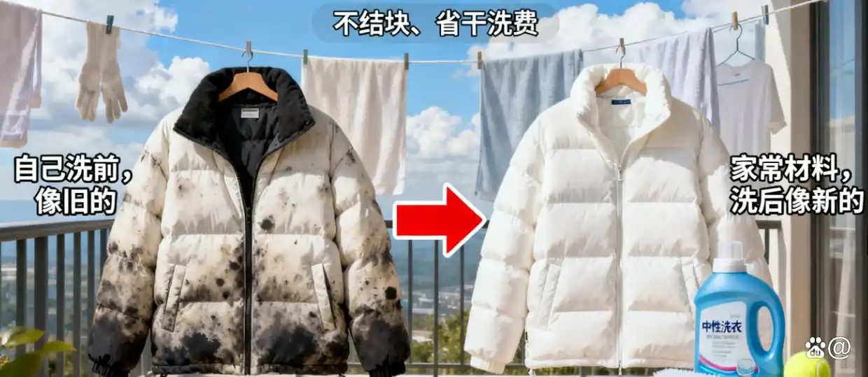 羽绒服脏了别送洗！3 个家常招！自己洗不结块，穿 3 年还蓬松(图1)